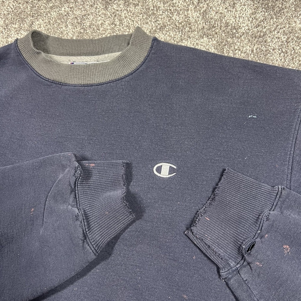Vintage 90s Champion Faded Distressed Crewneck Sweatshirt Blue Size 2XL XXL